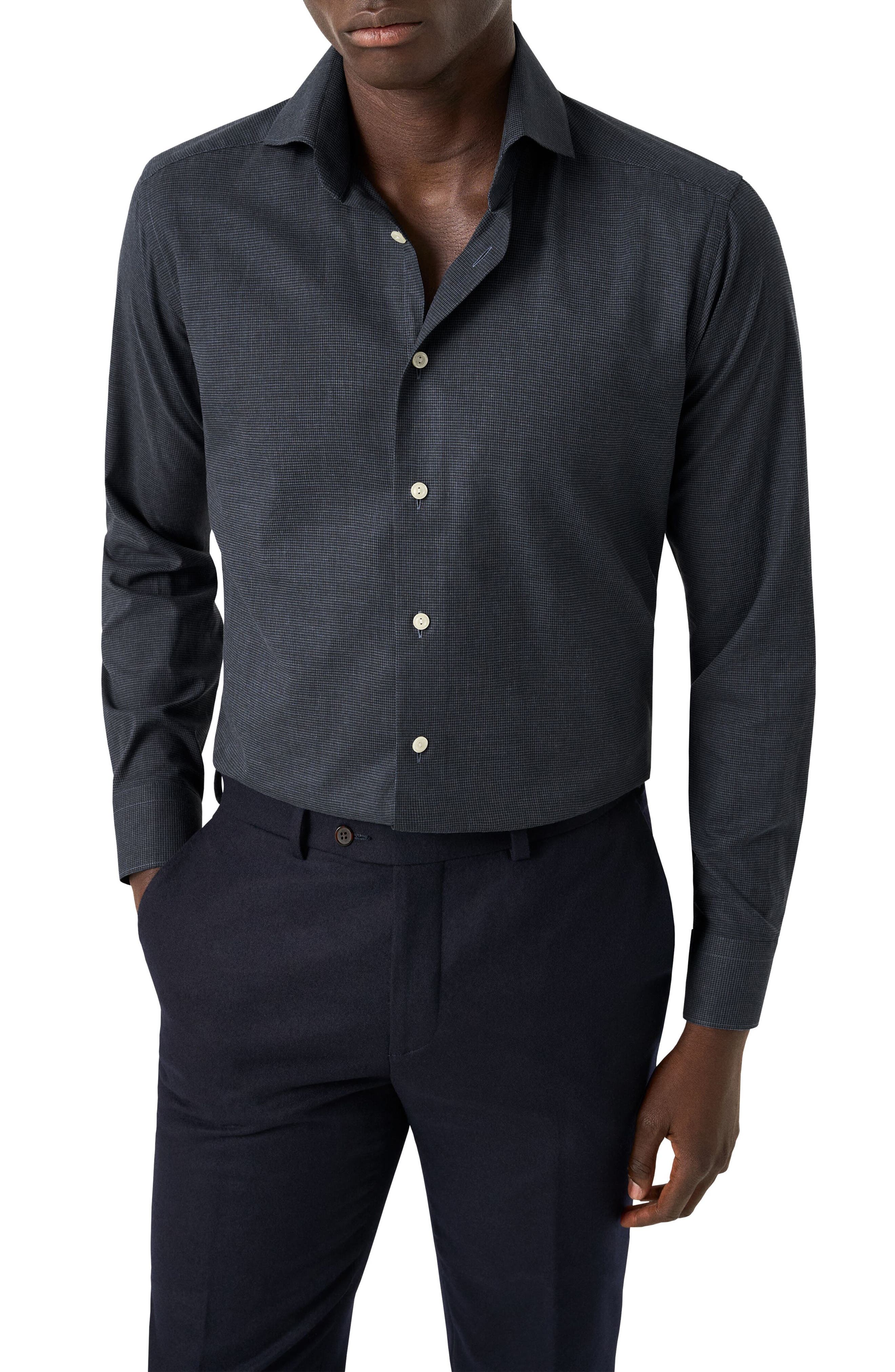 Eton Contemporary Fit Houndstooth Flannel Dress Shirt