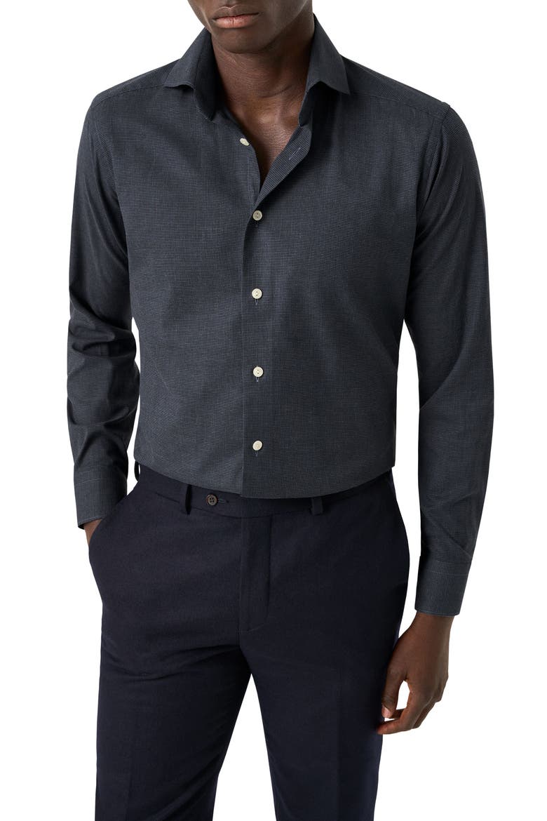 Contemporary Fit Houndstooth Flannel Dress Shirt, Main, color, DARK BLUE