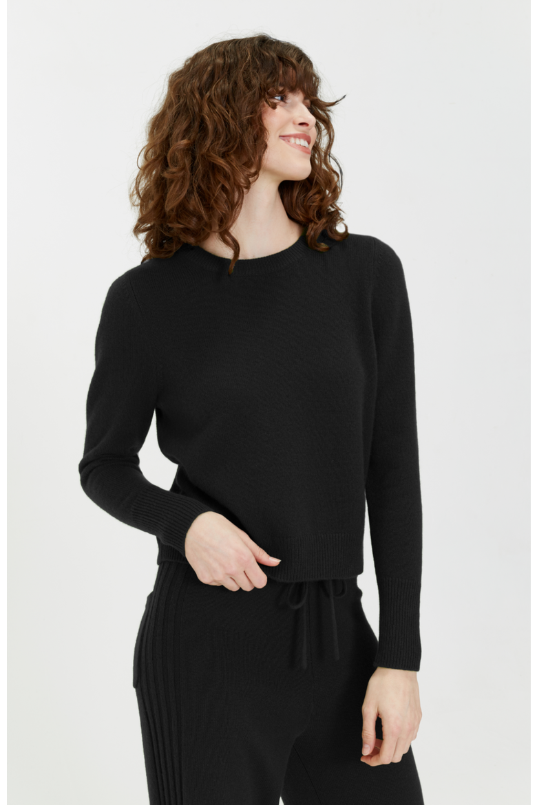 Pure Cashmere Cropped Sweater, Main, color, Black
