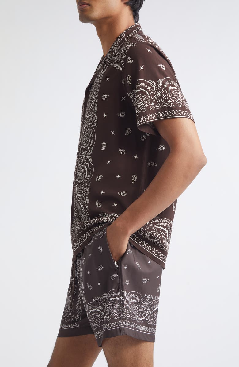 MIDNIGHT RODEO x La Porte Bandana Print Camp Shirt, Alternate, color, Brown Bandana Print