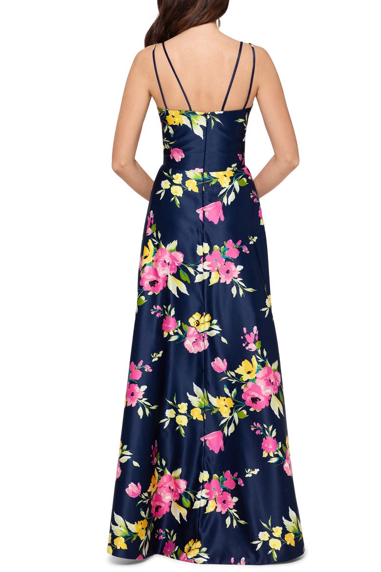 Xscape Floral High/Low Gown, Alternate, color, NAVY/ FUCHSIA