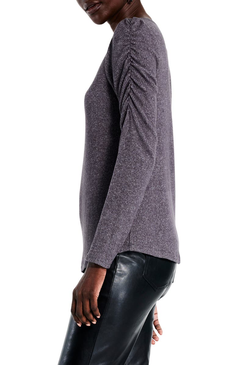 NIC+ZOE Ruched Sleeve Rib Top, Alternate, color, Eclipse