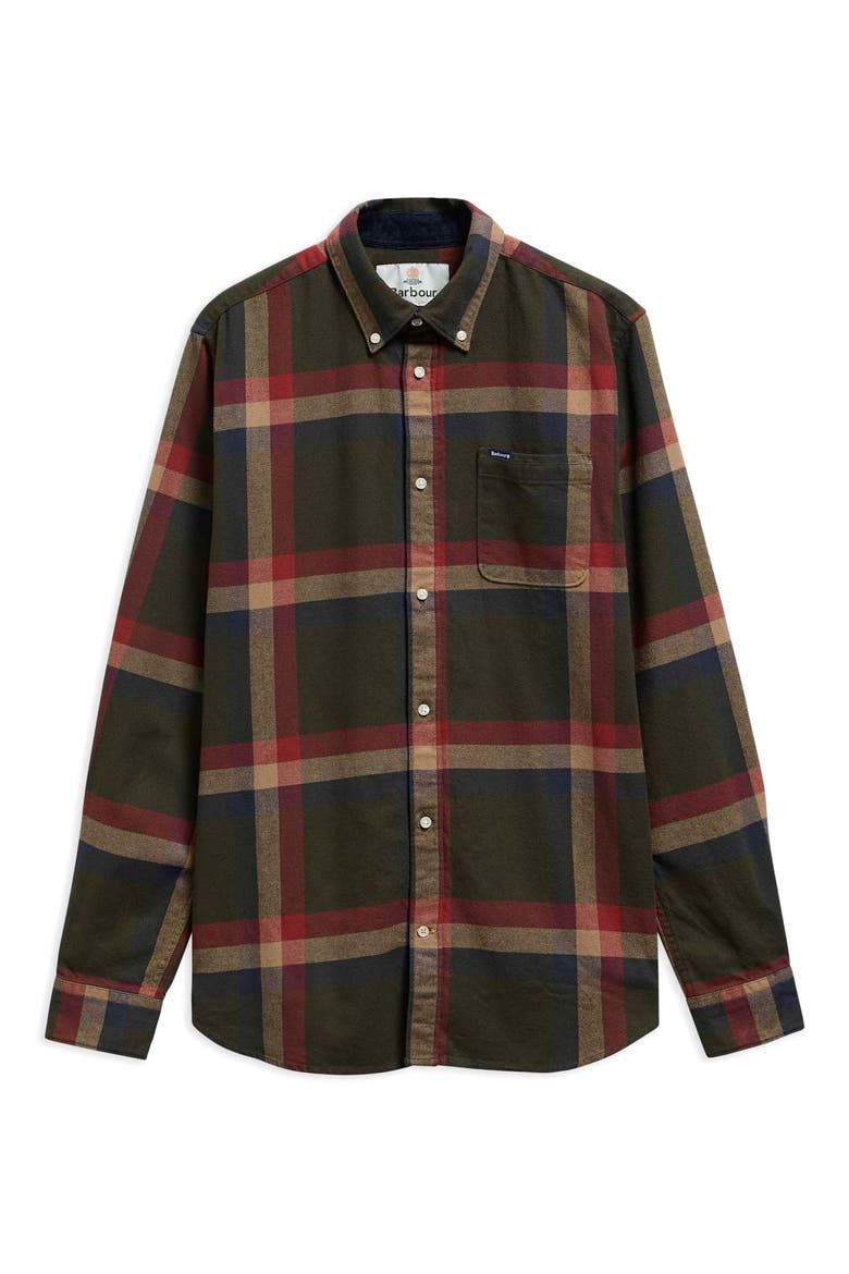 Folley Tailored Plaid Cotton Shirt, Alternate, color, MID OLIVE