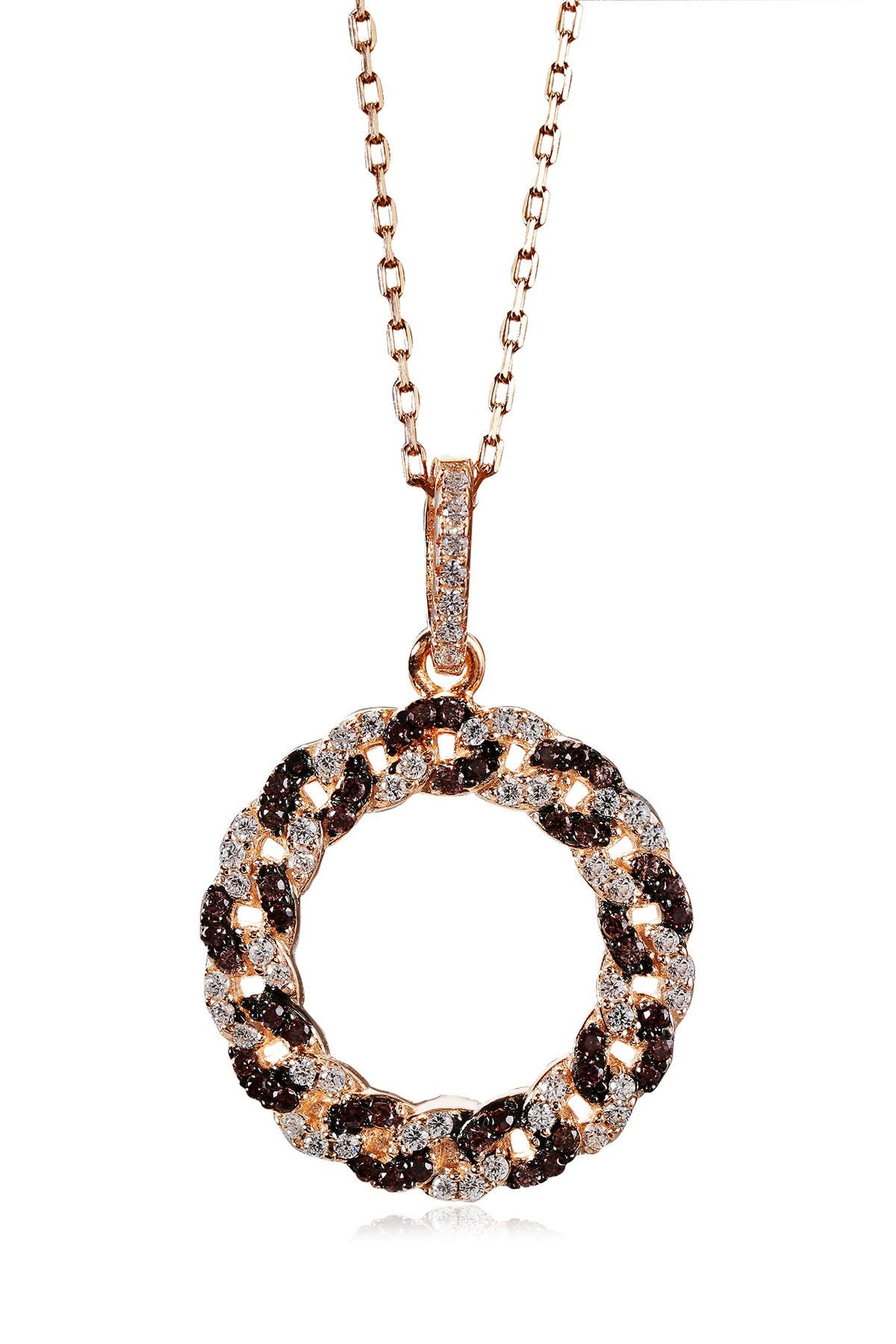 SUZY LEVIAN Rose-tone Sterling Silver CZ Interlocked Circle Pendant Necklace