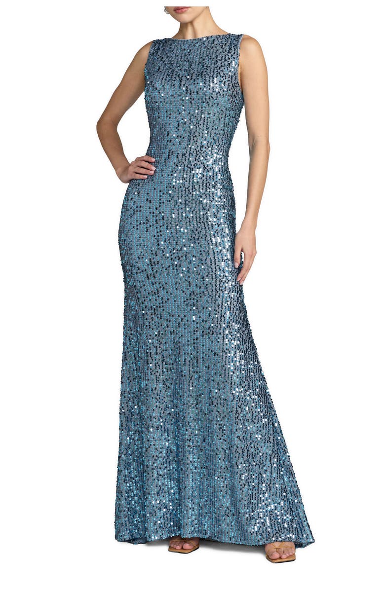 Mac Duggal Women's Sequin Sleeveless Evening Gown with Draped Back, Main, color, Fusion Blue