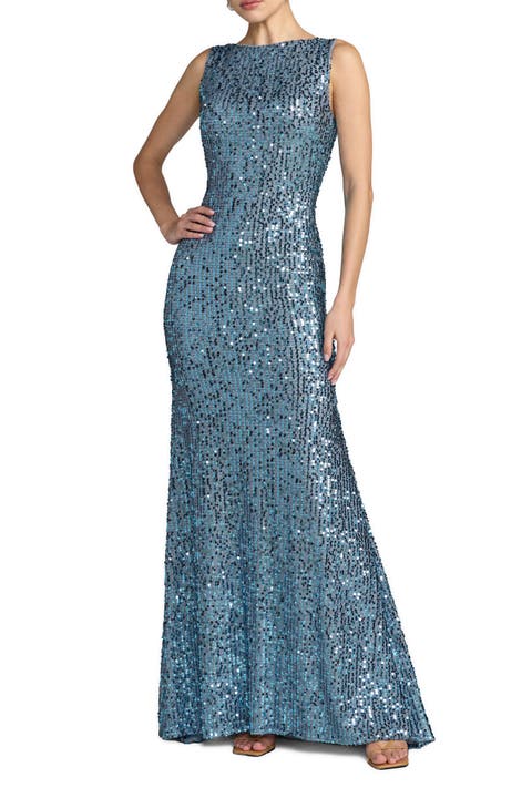 Women's Sequin Sleeveless Evening Gown with Draped Back