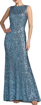 Mac Duggal Women's Sequin Sleeveless Evening Gown with Draped Back