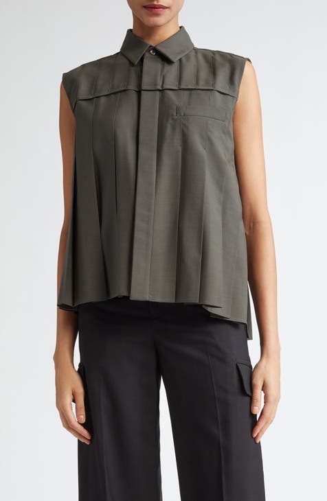 Sacai 2005 Placket Button Up Grey Ribbed Beaded sale Tank Top