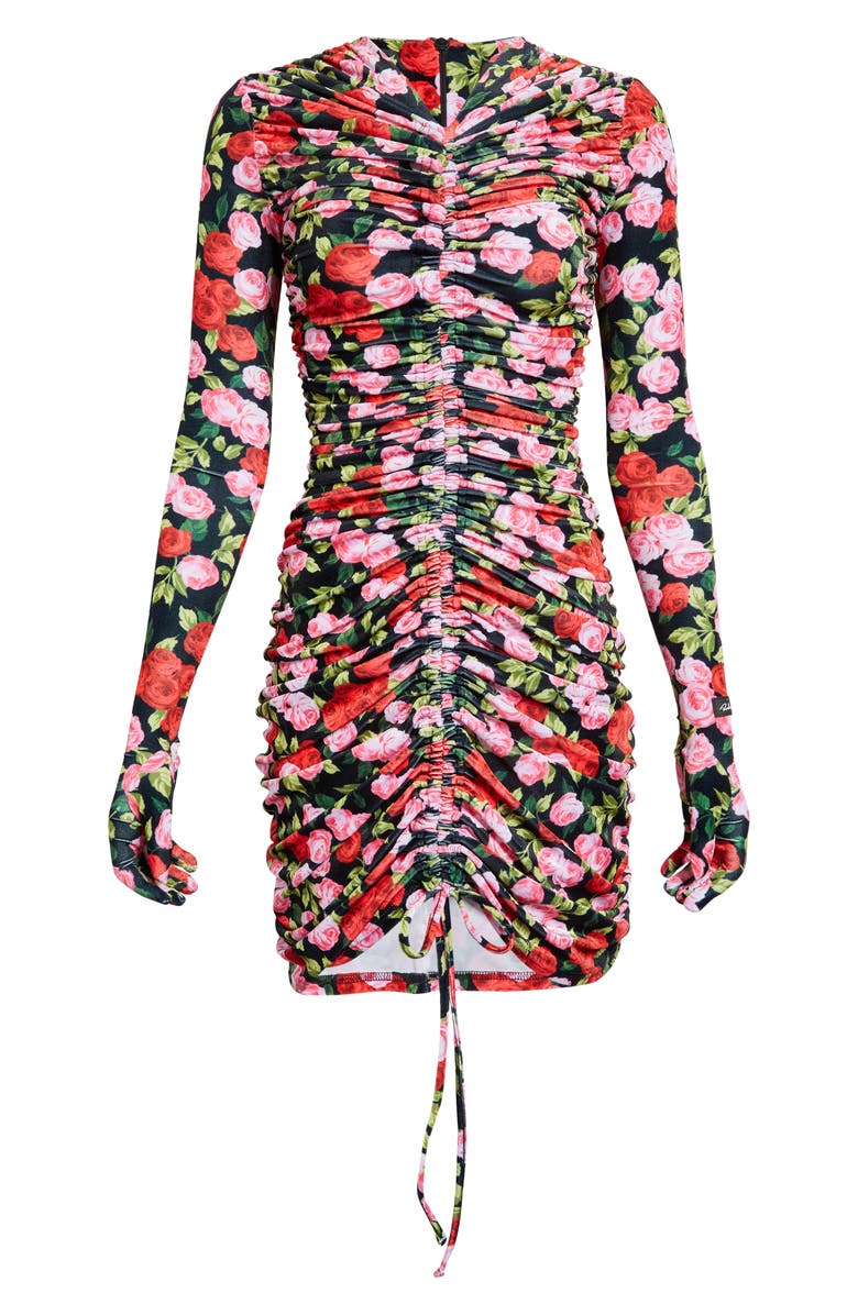 Richard Quinn Floral Glove Sleeve Ruched Velour Minidress, Alternate, color, 