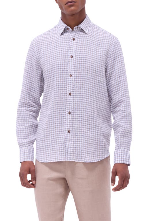 Bugatchi Julian Check Slub Linen Button-up Shirt In Navy
