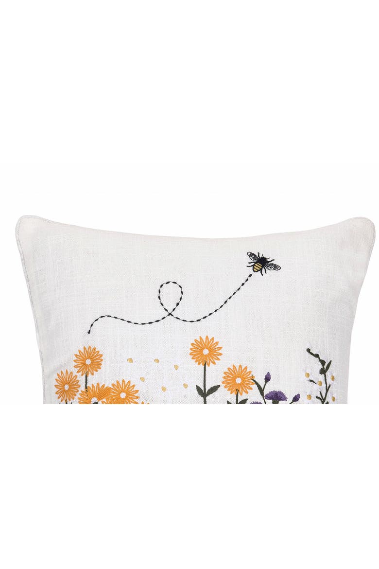 Bumble Bee & Flower Garden Embroidered Accent Throw Pillow 16" x 16", Alternate, color, White