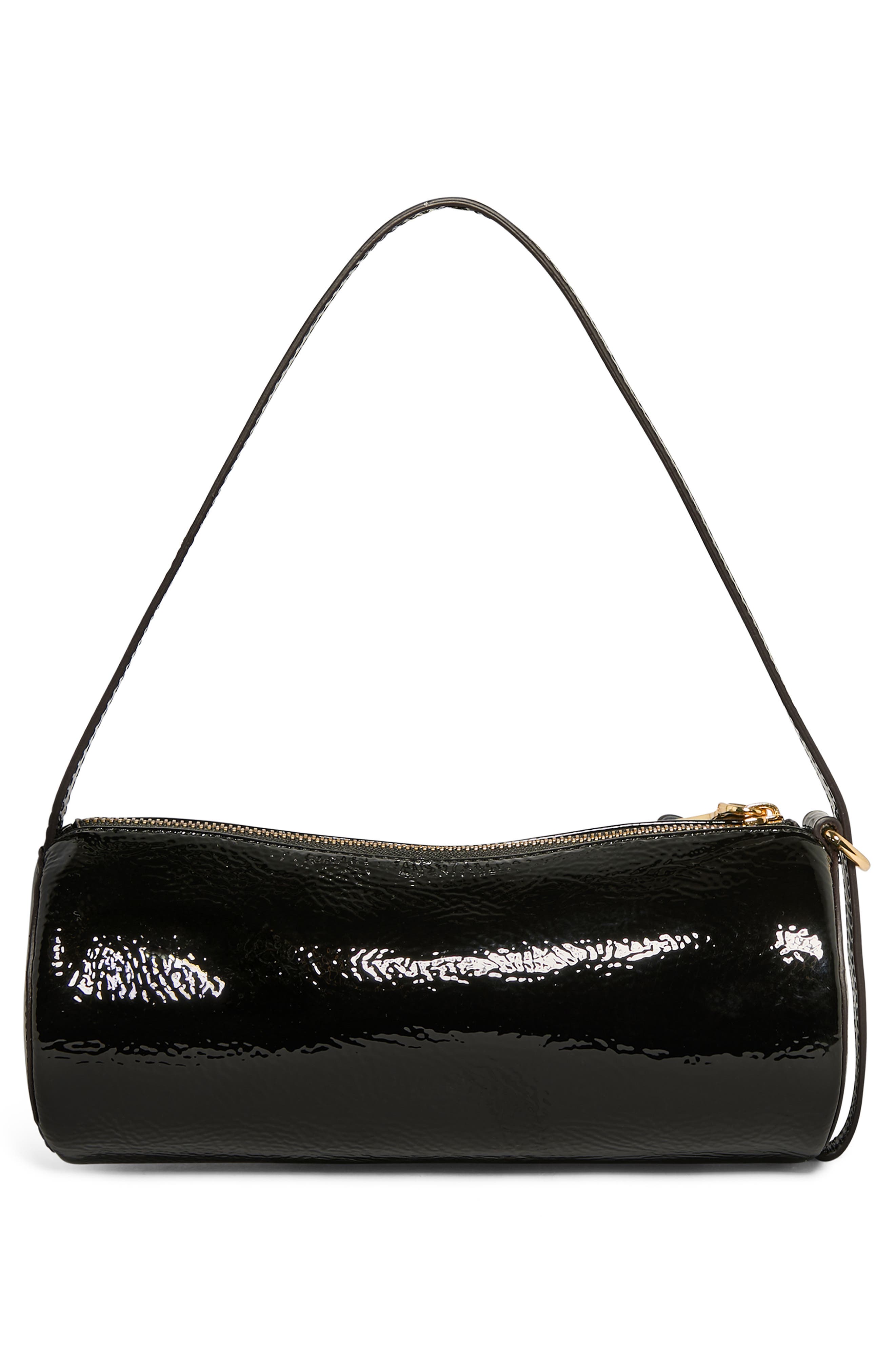 AIMEE Barrel Leather Shoulder Bag, Alternate, color, Black Crinkle Patent