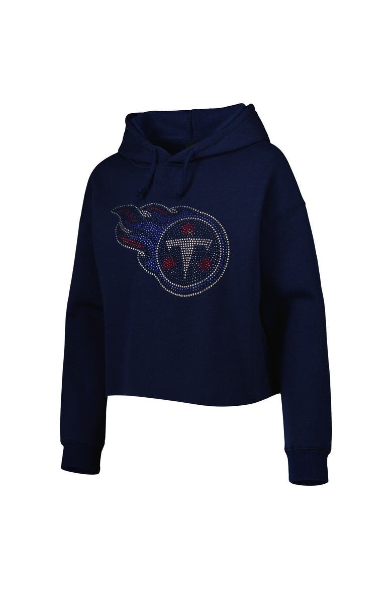 Women's Cuce Navy Tennessee Titans Crystal Logo Cropped Pullover Hoodie, Alternate, color, Navy