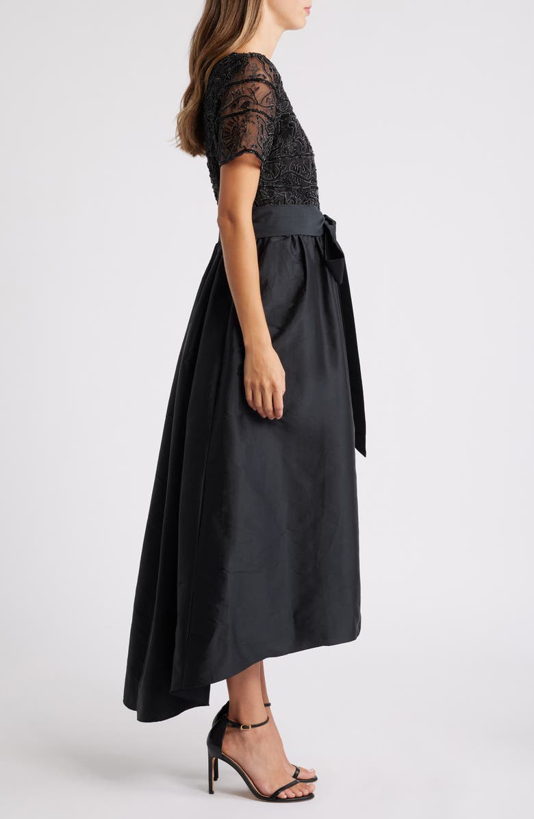 Pisarro Nights Beaded Bodice Taffeta Gown, Alternate, color, Black