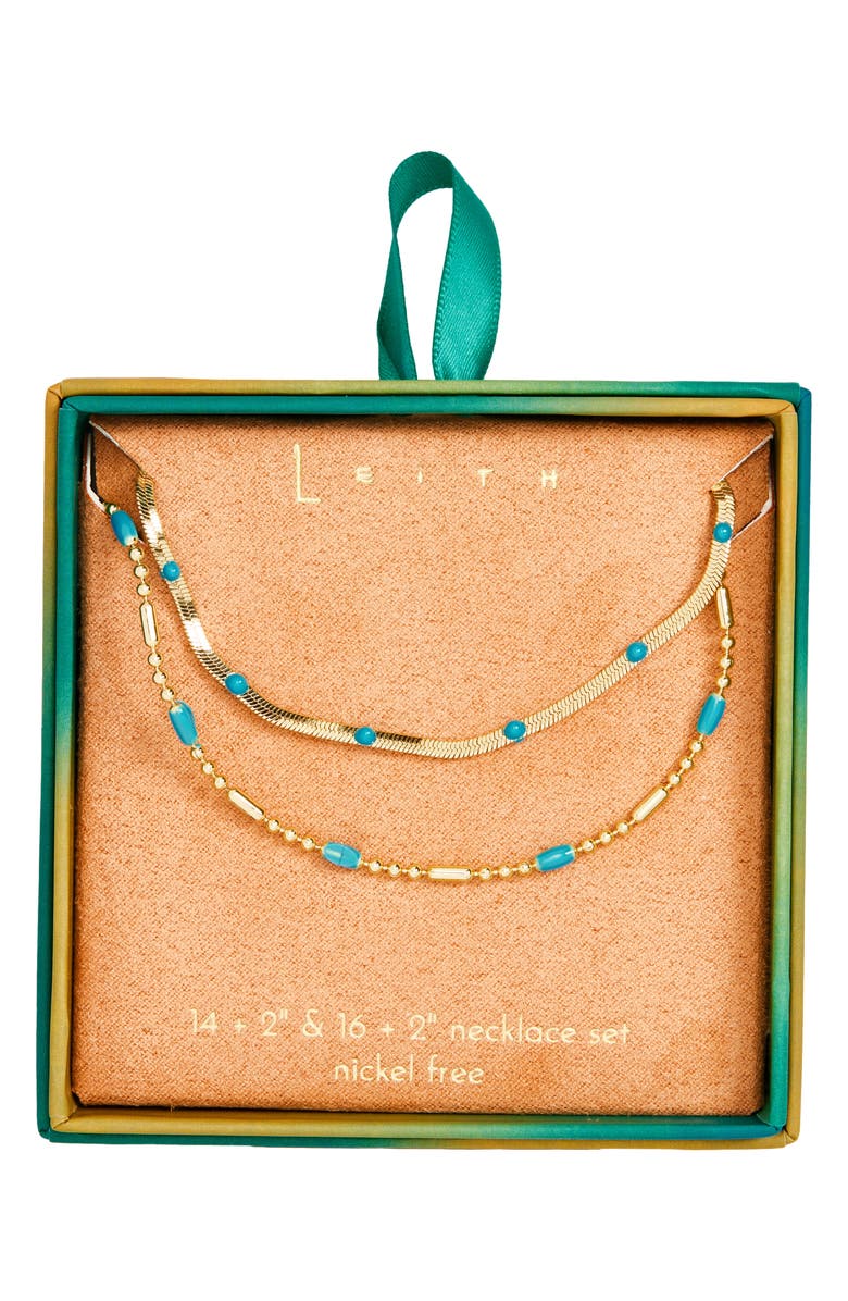 Leith 2-Pack Assorted Enamel & Chain Necklaces, Main, color, Turquoise/ Gold