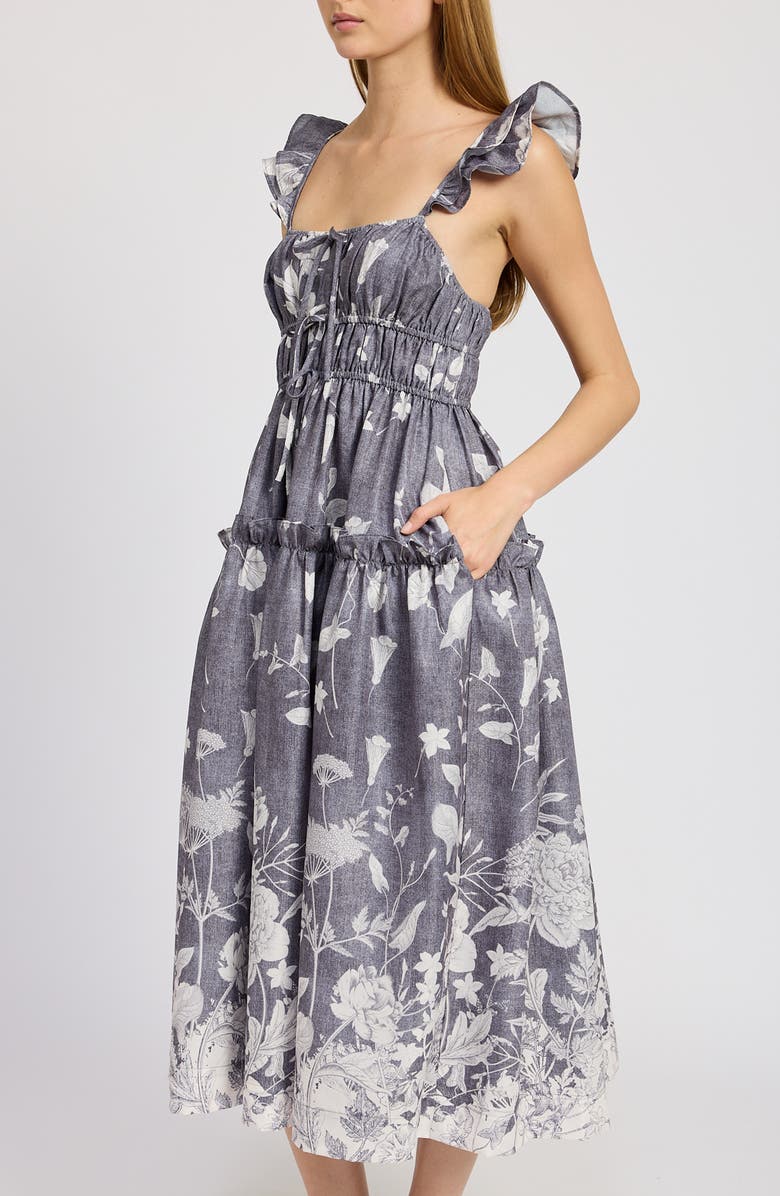 En Saison Sydney Floral Tiered Midi Sundress, Alternate, color, Washed Blue Ivory