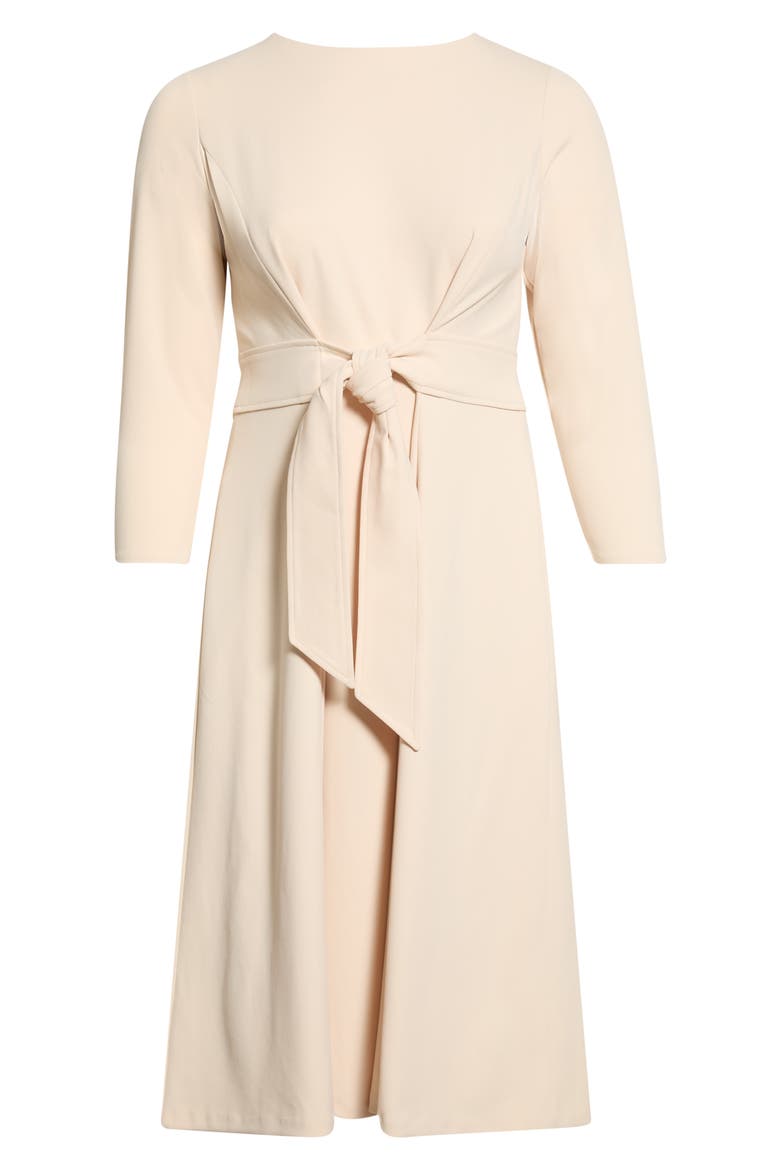 Tie Waist Scuba Midi Dress, Alternate, color, MACADAMIA