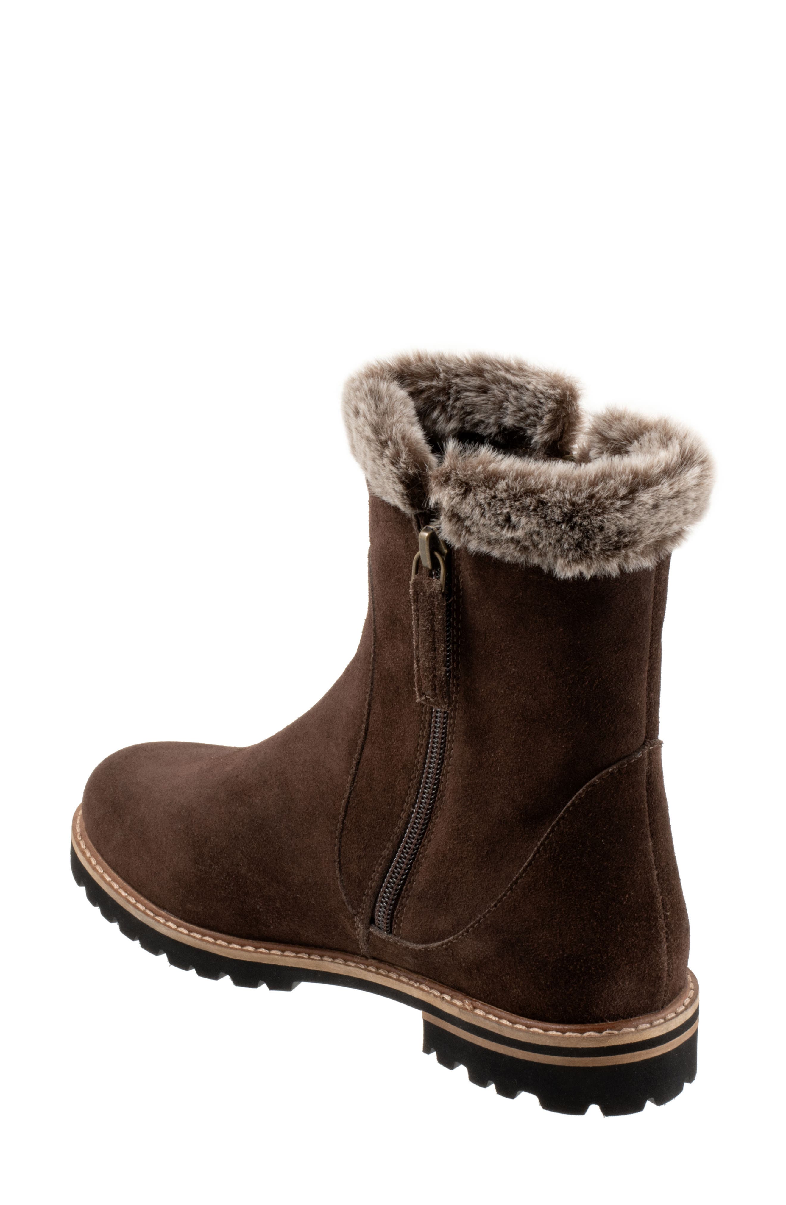 Trotters Forever Faux Fur Trim Boot, Alternate, color, Dark Brown Suede