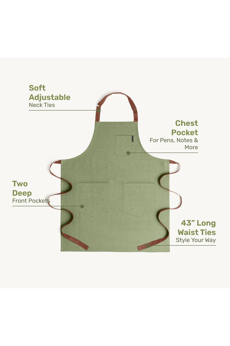 Everyday Linen Apron, Alternate, color, Desert Green / Brown