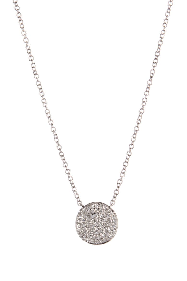 14K White Gold Pave Diamond Disc Pendant Necklace - 0.15 ctw, Main, color, DNU/WHITE GOLD