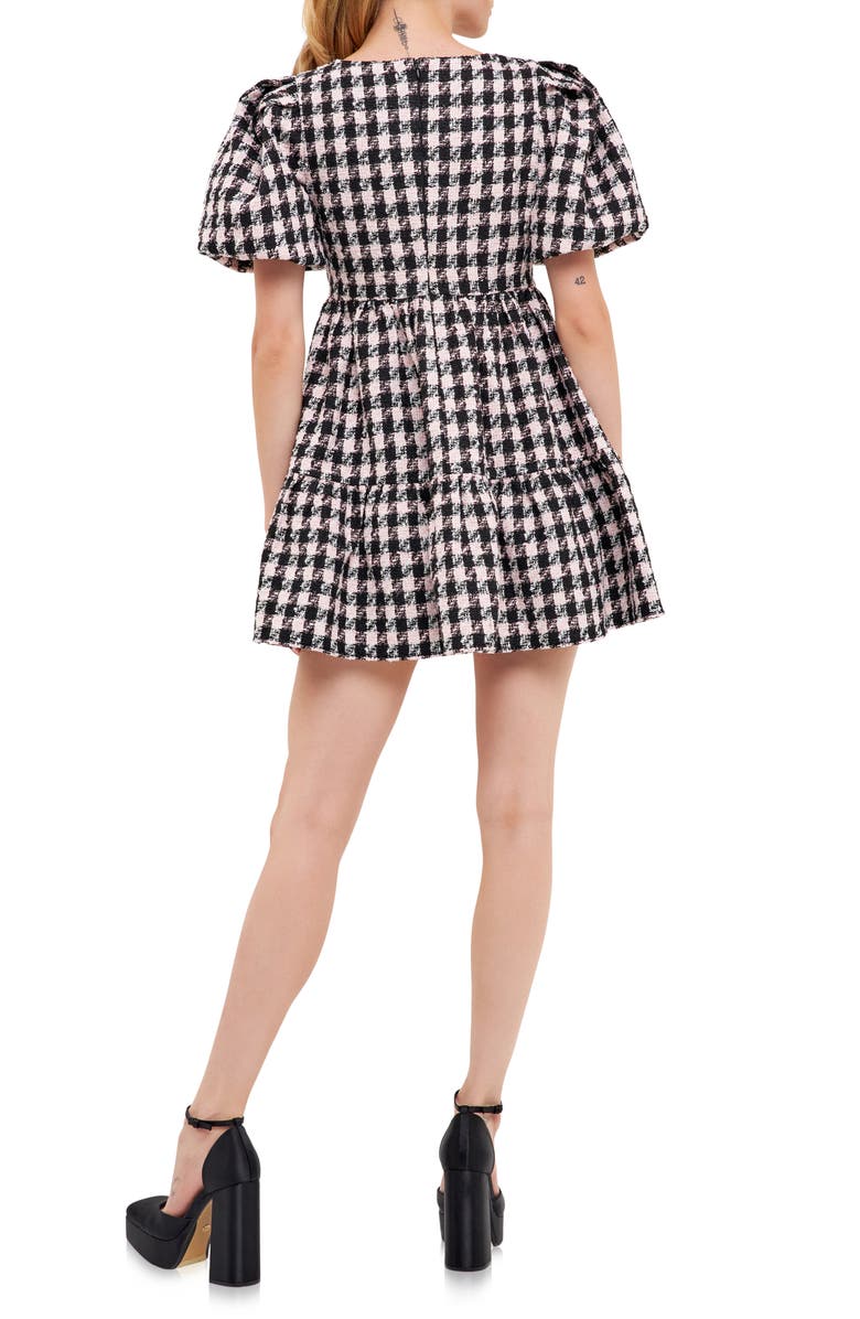 English Factory Tweed Puff Sleeve Minidress, Alternate, color, Black/ Pink