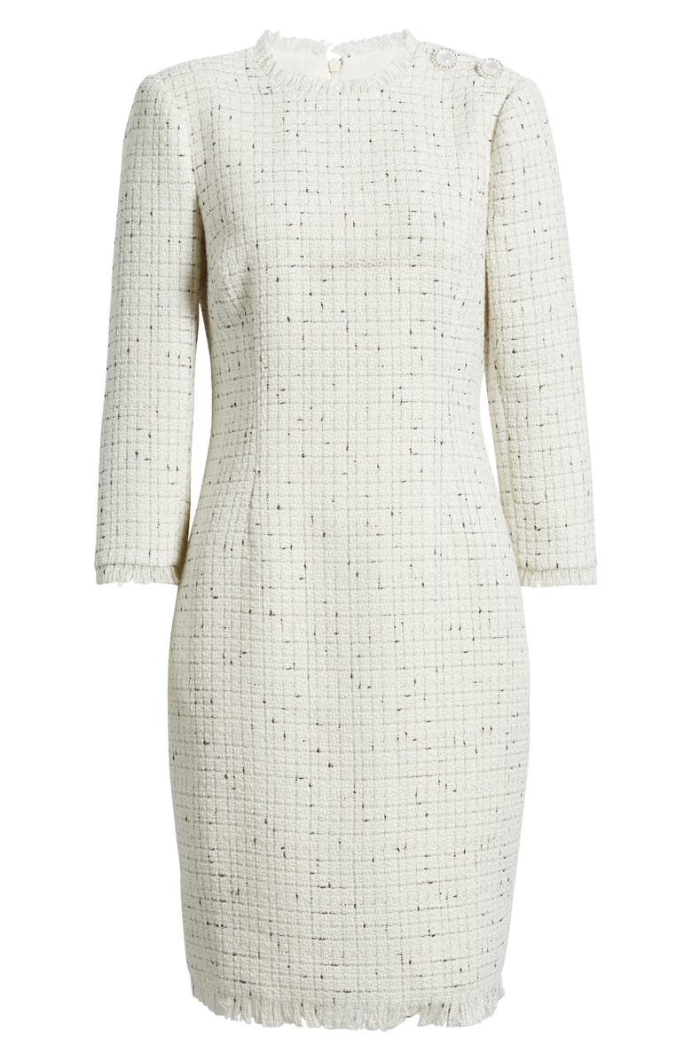Eliza J Long Sleeve Bouclé Sheath Dress, Alternate, color, Ivory