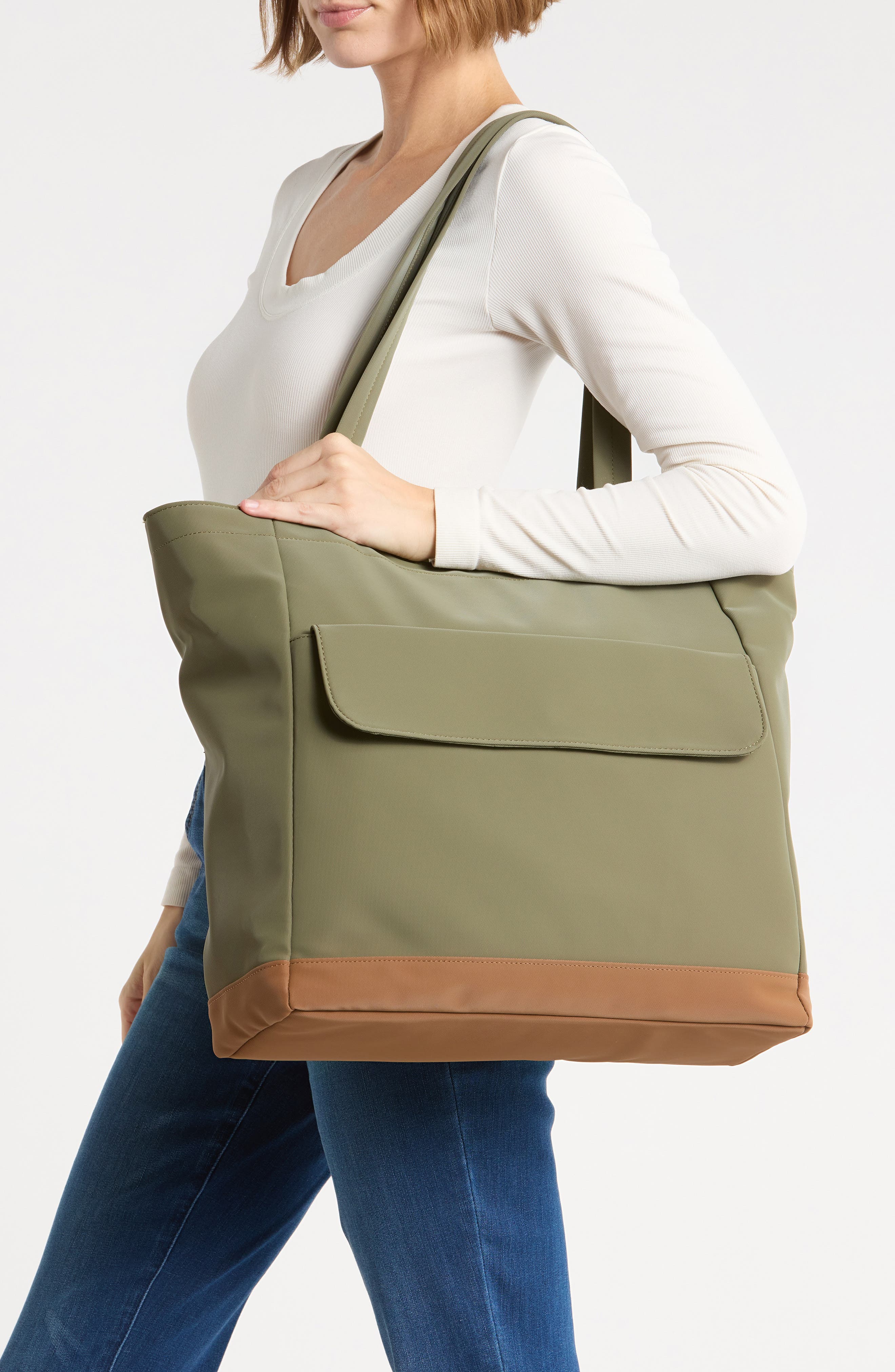 Faux Leather Tote, Alternate, color, NORDSTROM HUNTER/ MOCHA