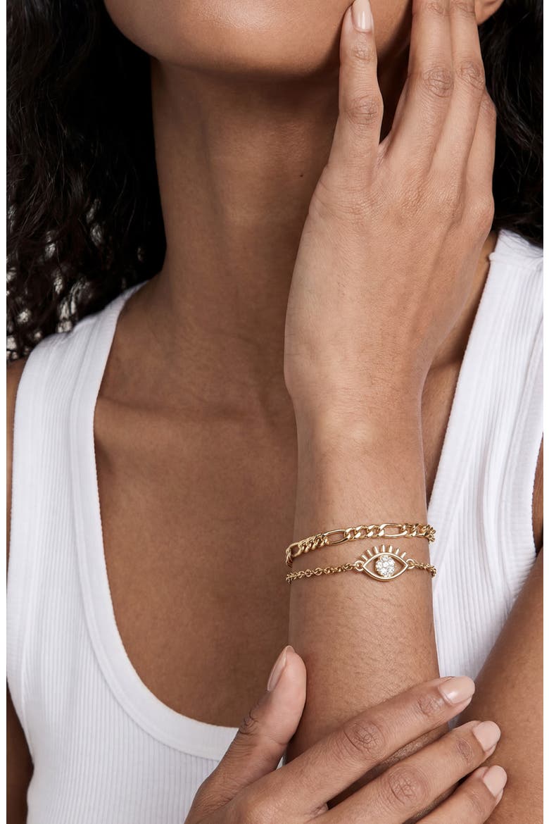 Evil Eye Layered Chain Bracelet, Alternate, color, GOLD