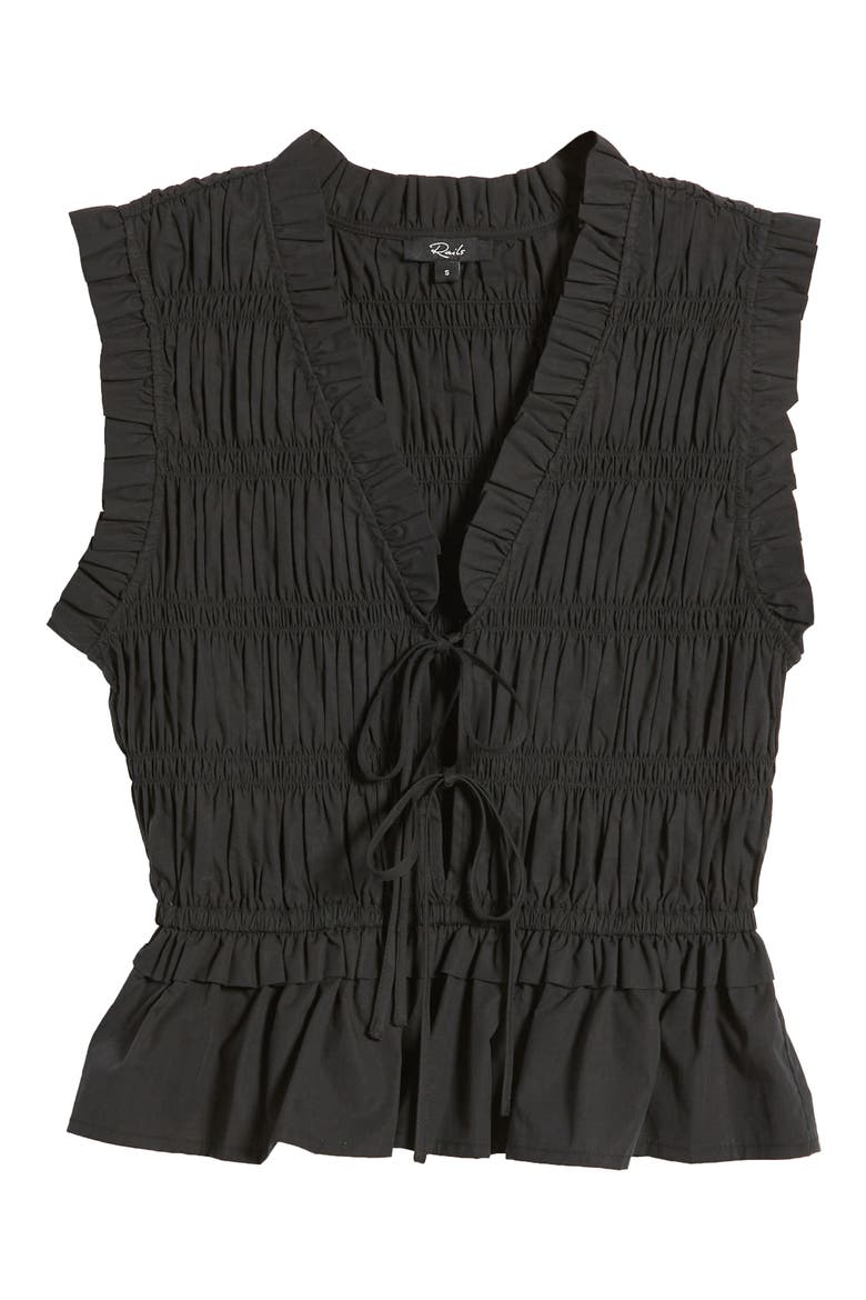 Martine Smocked Ruffle Crop Top, Alternate, color, BLACK