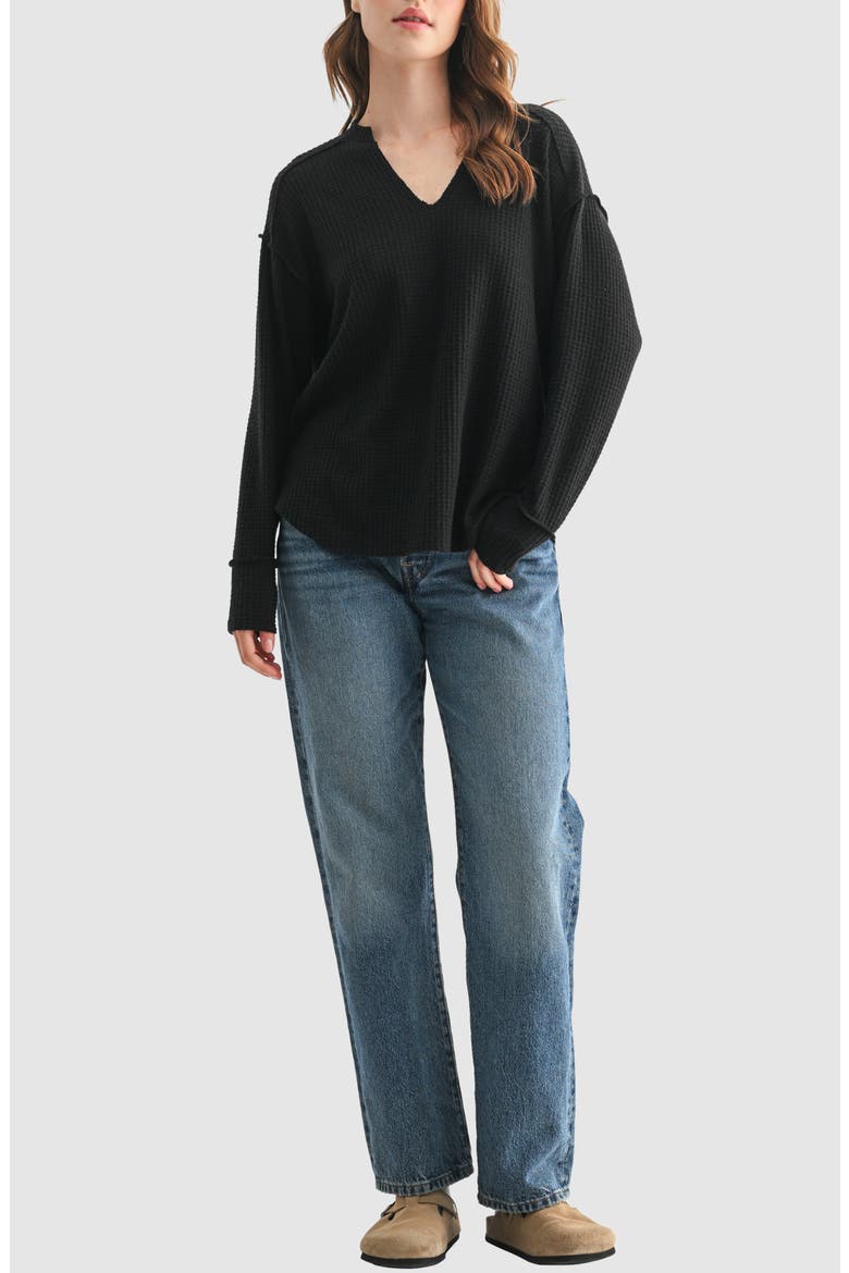 Textured Knit Henley Top, Alternate, color, BLACK