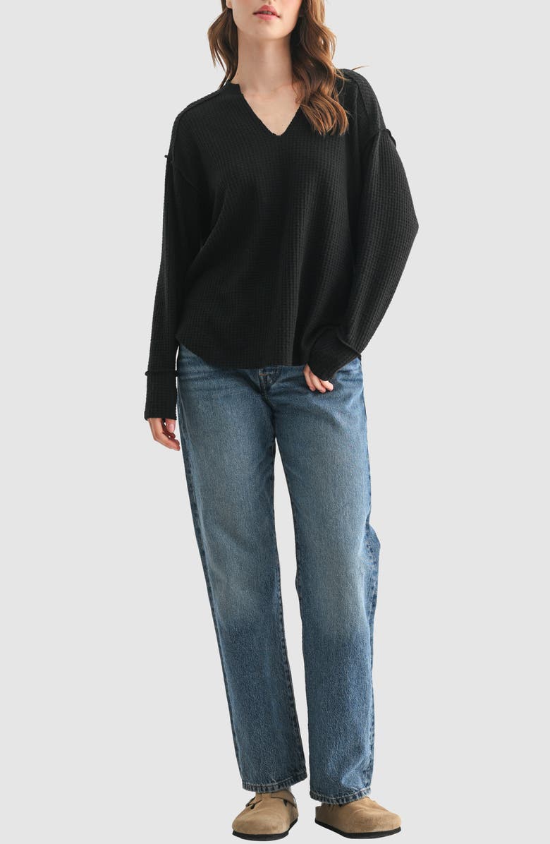 All in Favor Textured Knit Henley Top, Alternate, color, Black