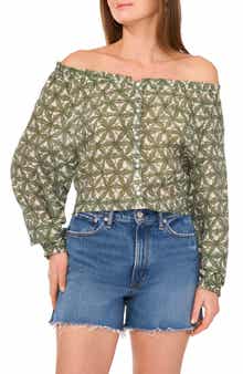Two by Vince Camuto Floral Off the Shoulder Button-Up Shirt