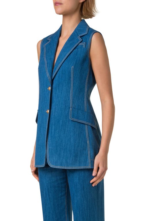 Akris Punto Washed Cotton Denim Single Breasted Vest In Sky