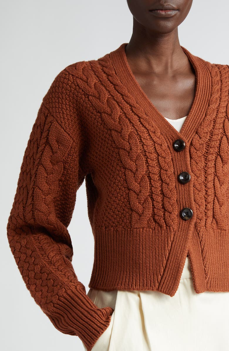 Emilia Wickstead Jacks Cable Knit Wool V-Neck Cardigan, Alternate, color, 