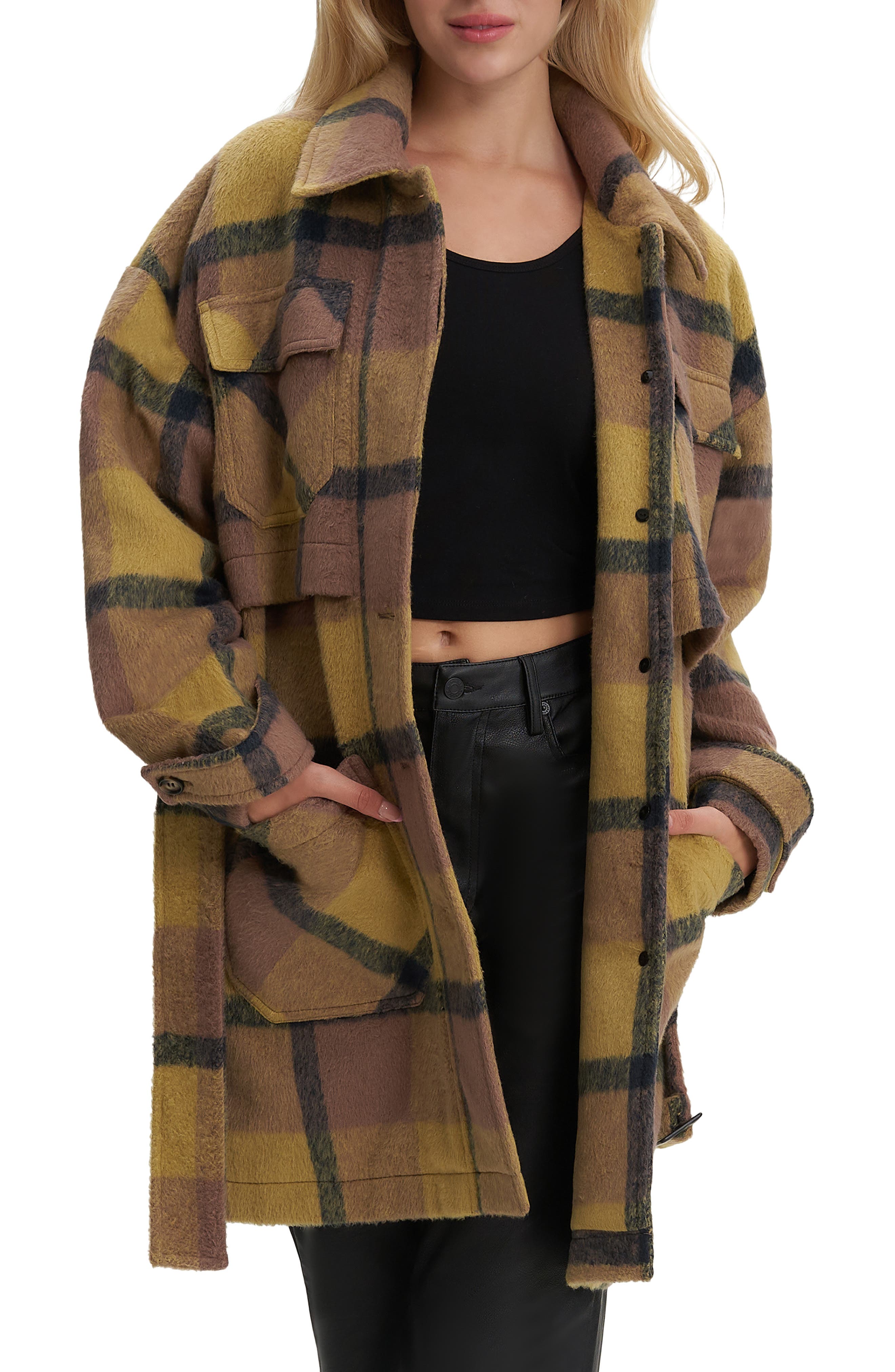 Noize Esly Plaid Belted Brushed Coat