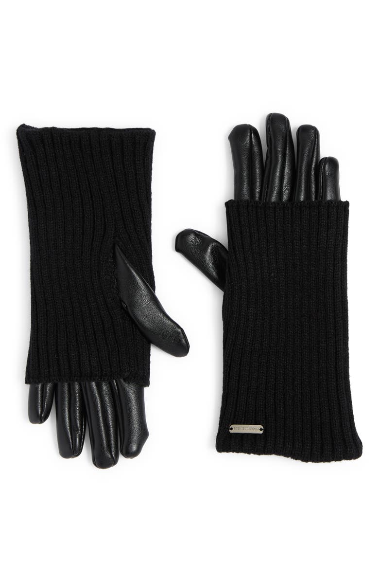 Steve Madden Knit & Faux Leather Gloves, Main, color,