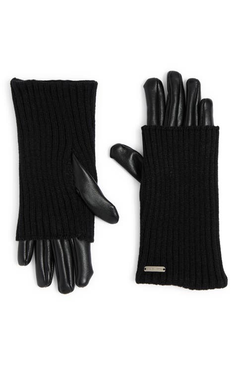 Knit & Faux Leather Gloves