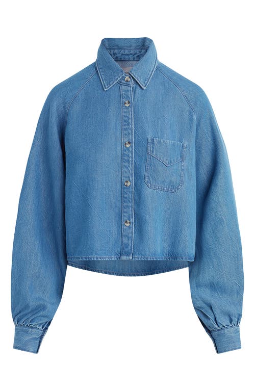 Hudson Jeans Raglan Balloon Sleeve Button-down Top In Blue