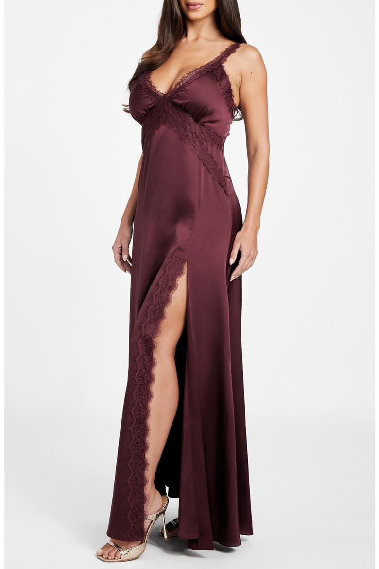 Jael Lace Detail Satin Slipdress, Alternate, color, PURPLE