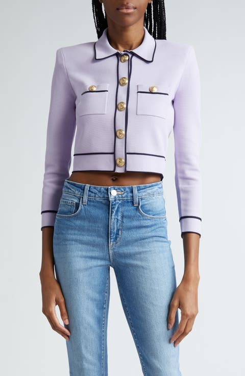 Neo Contrast Trim Crop Sweater Jacket