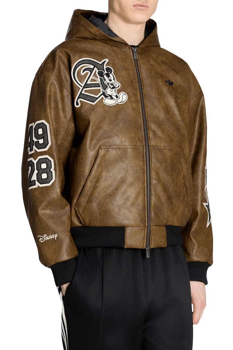 Disney Hooded Faux Leather Jacket, Main, color, AURORA COFFEE
