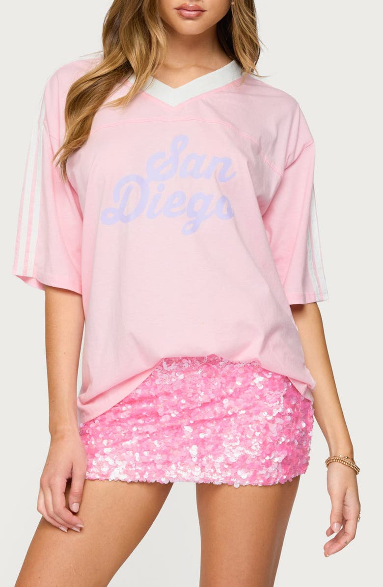 EDIKTED San Diego Oversize Graphic T-Shirt, Main, color, Light-Pink