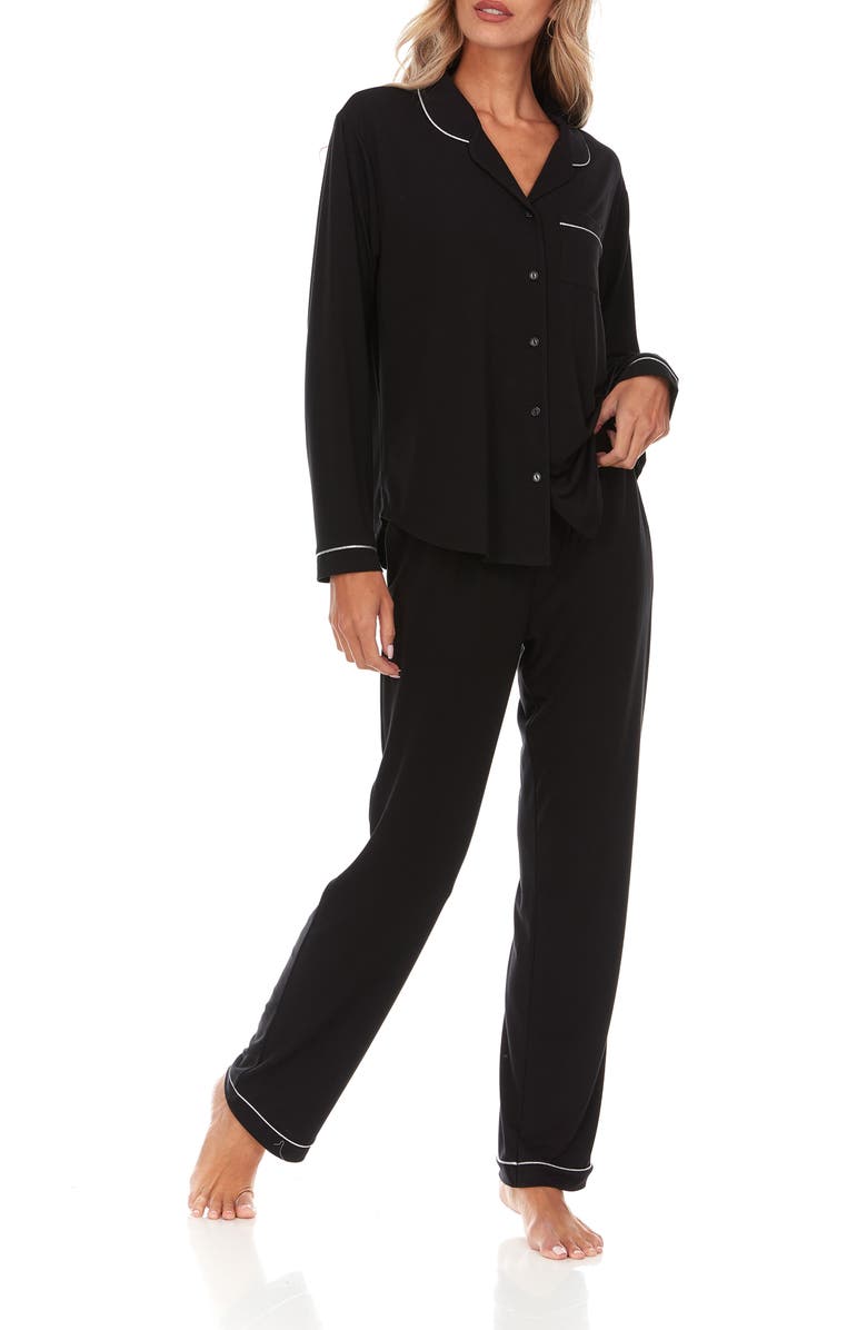 Flora By Flora Nikrooz Alice Long Sleeve Top & Pants Pajamas, Alternate, color, Black