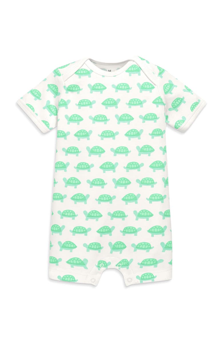 Primary Organic Animal Friends Babysuit Shortie, Main, color, Clover Baby Turtles