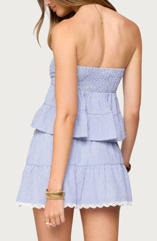 Edikted Dora Stripe Strapless Top In Blue