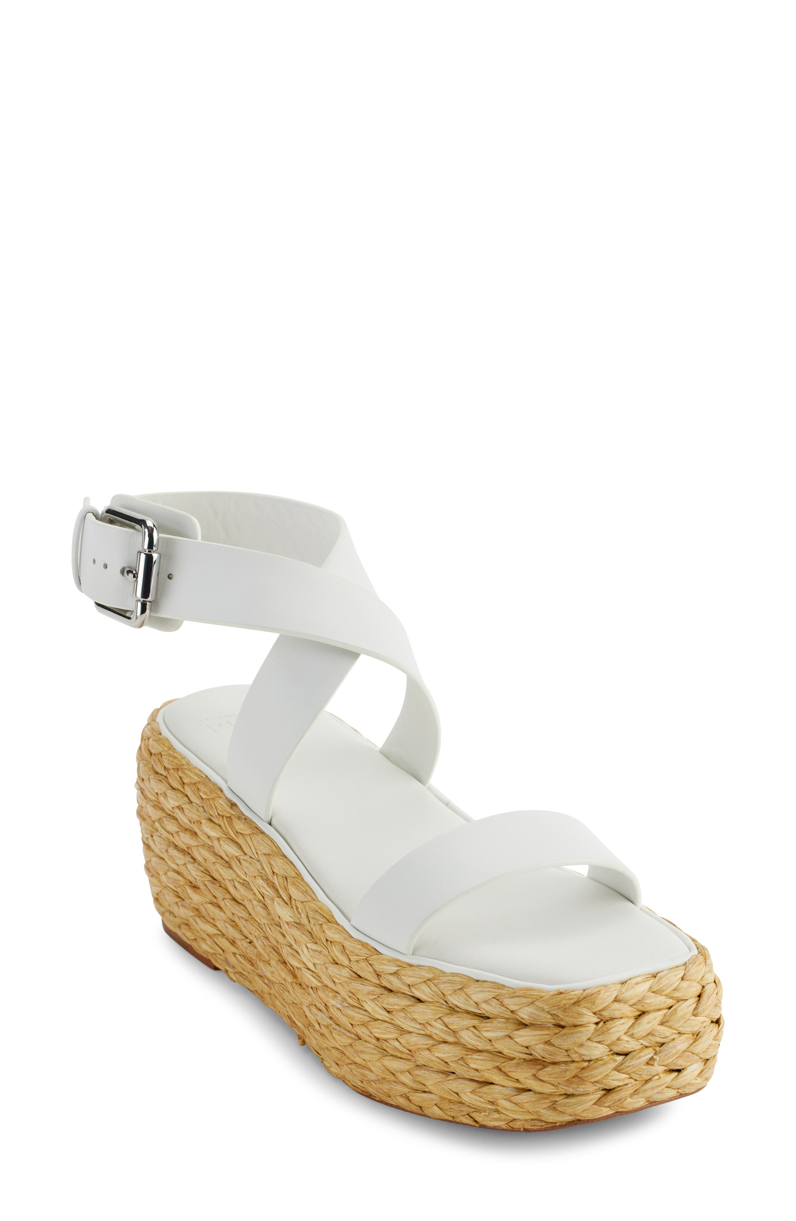 PURE Donna Karan Lolah Ankle Strap Raffia Platform Sandal, Main, color, Optic Whit