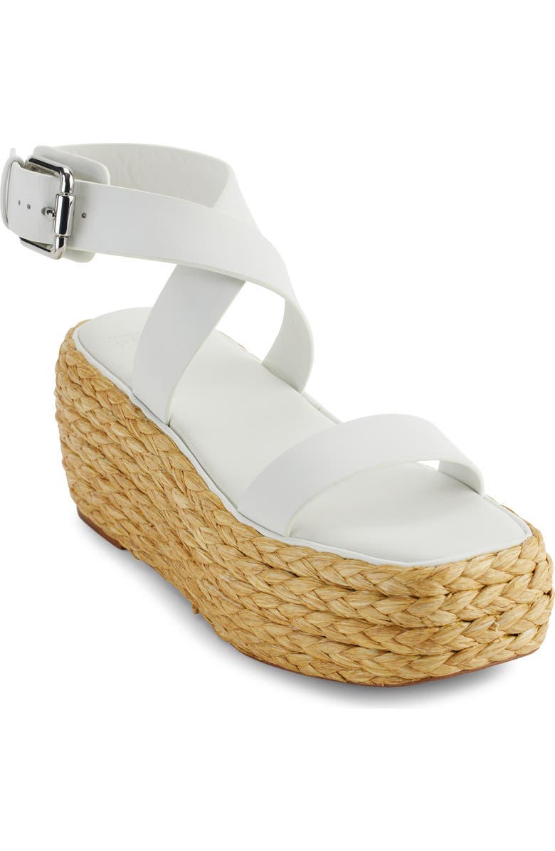 PURE Donna Karan Lolah Ankle Strap Raffia Platform Sandal, Main, color, Optic Whit