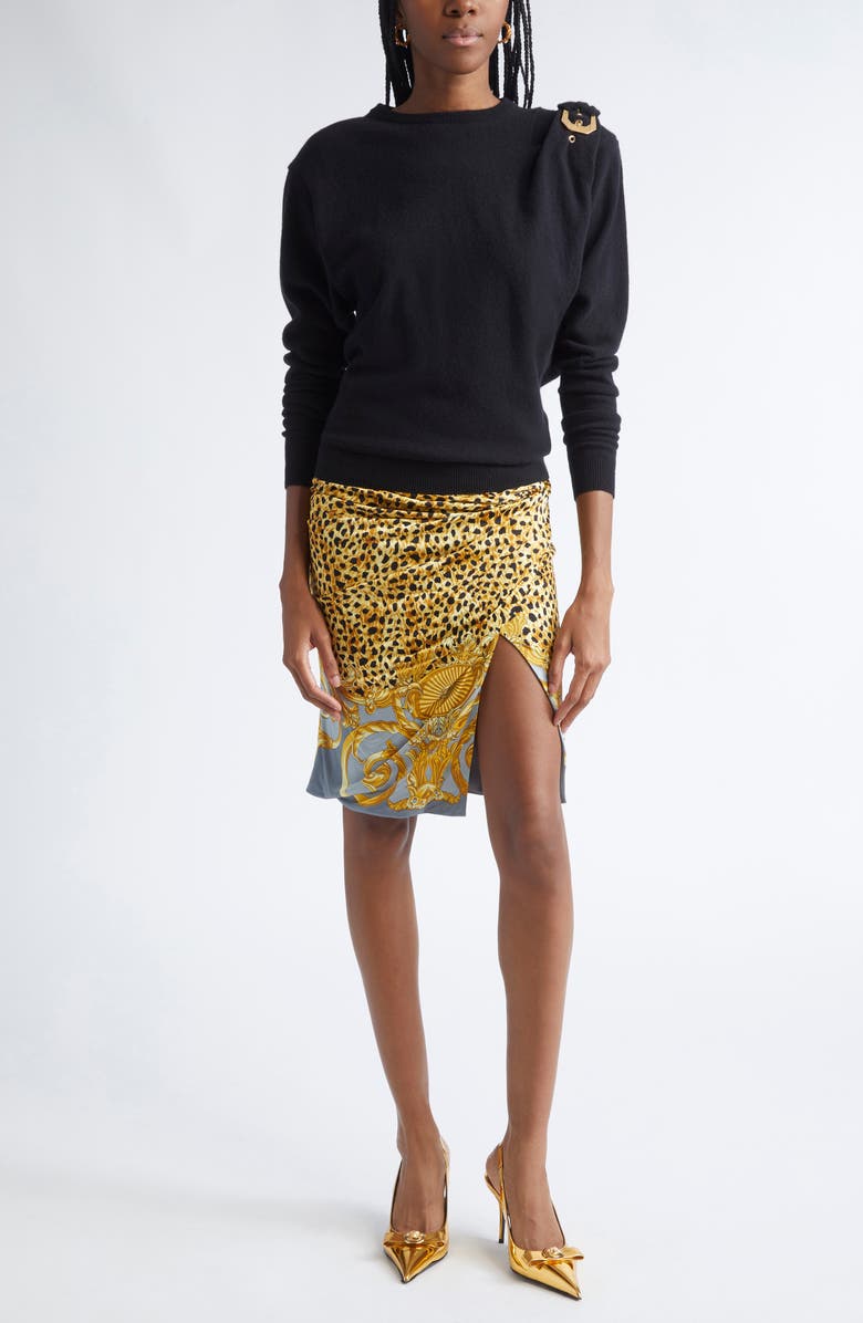 Versace Buckled Virgin Wool Sweater, Alternate, color, Black