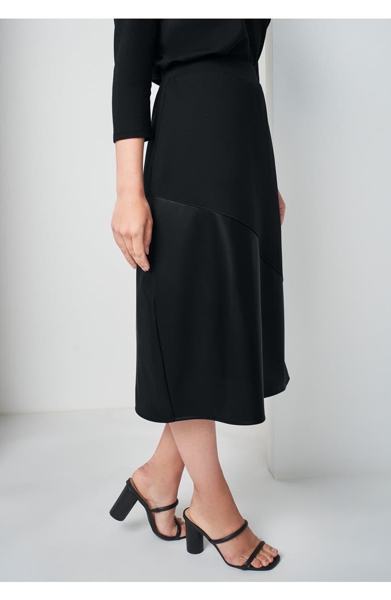 Jessica London Mixed Media Midi Skirt, Alternate, color, Black