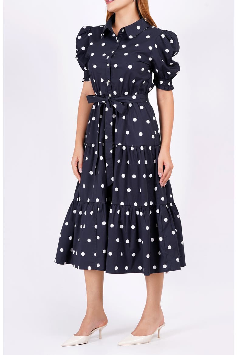 Octavia Puff Sleeve Shirt Dress, Alternate, color, Small Polka Black White